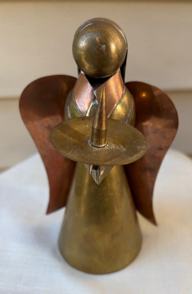 Vintage MCM Brass & Copper Angel Candle Holder Hong Kong Holiday Christmas