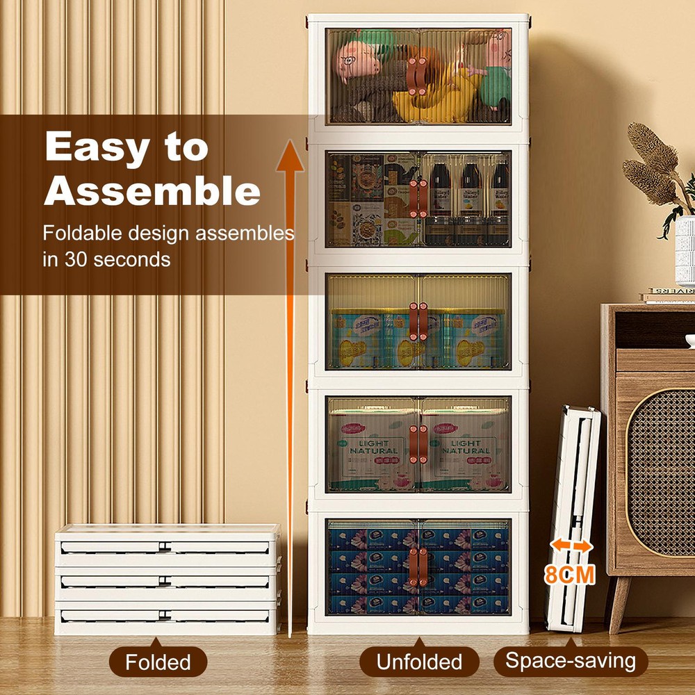 5 Tier Large Capacity Foldable Storage Bins with Wheels, Organizer Box Cabinet