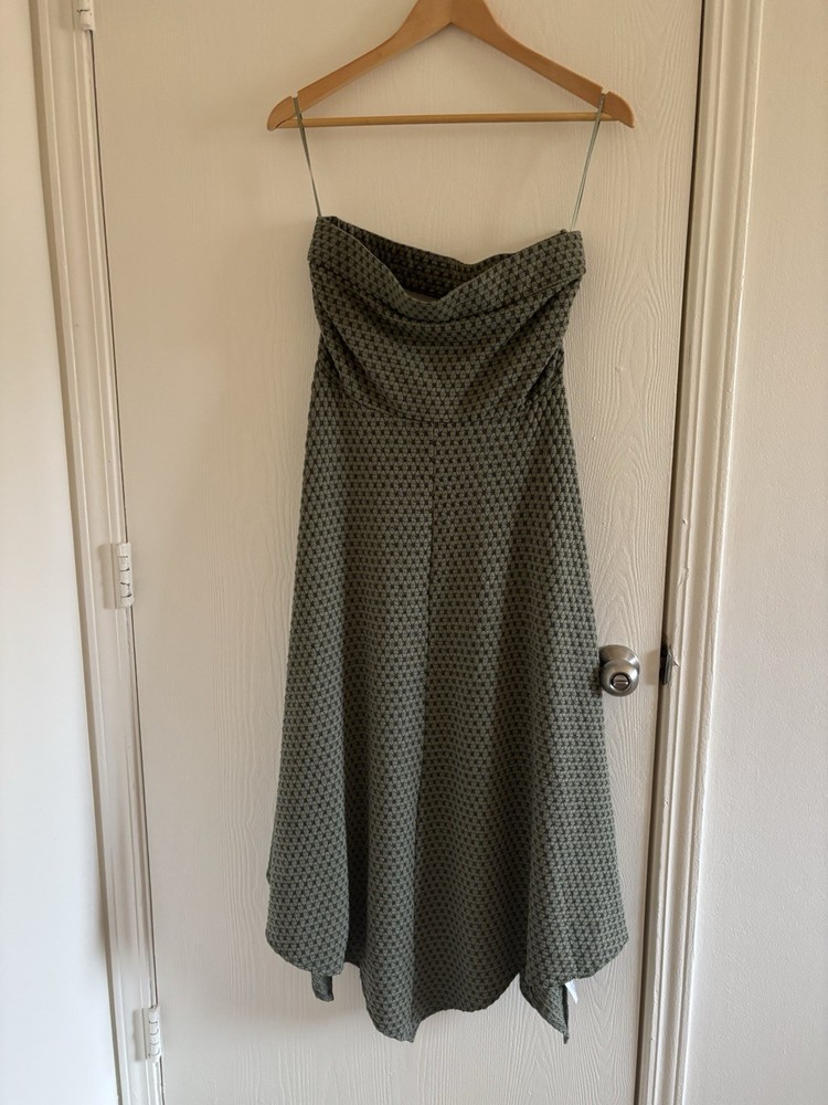 Urban Outfitters Green Slip Dress Size Large | Cowl Neck Midi Asymmetrical Hem