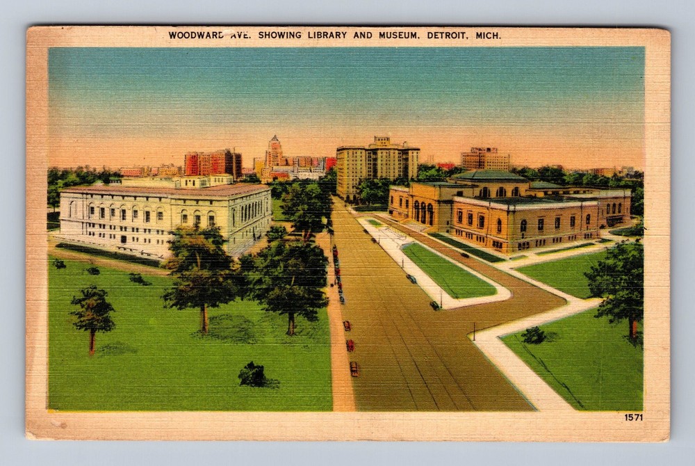 Detroit MI-Michigan Woodward Avenue Library And Museum Vintage Postcard