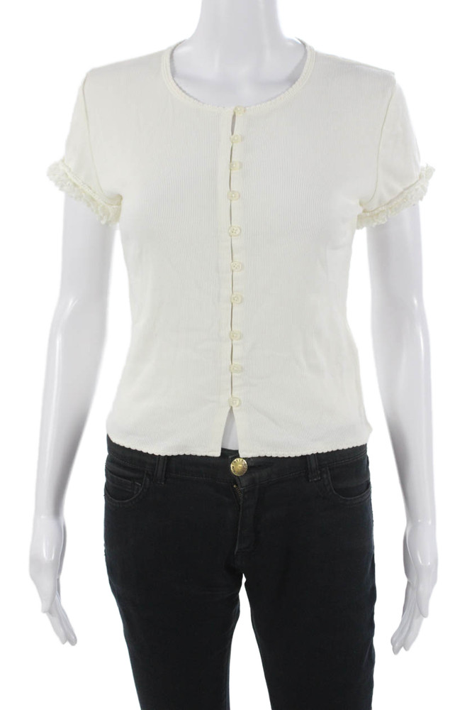 J Crew Womens Cropped Button-Up Crew Neck Short Sleeve White Size XSFree Shipping in US $100+ Orders | $6.95 Orders Below