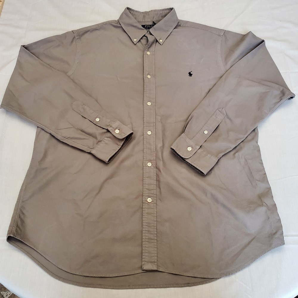 Polo Ralph Lauren Mens Classic Fit Long Sleeve Gray XL Button Down Shirt W/Pony
