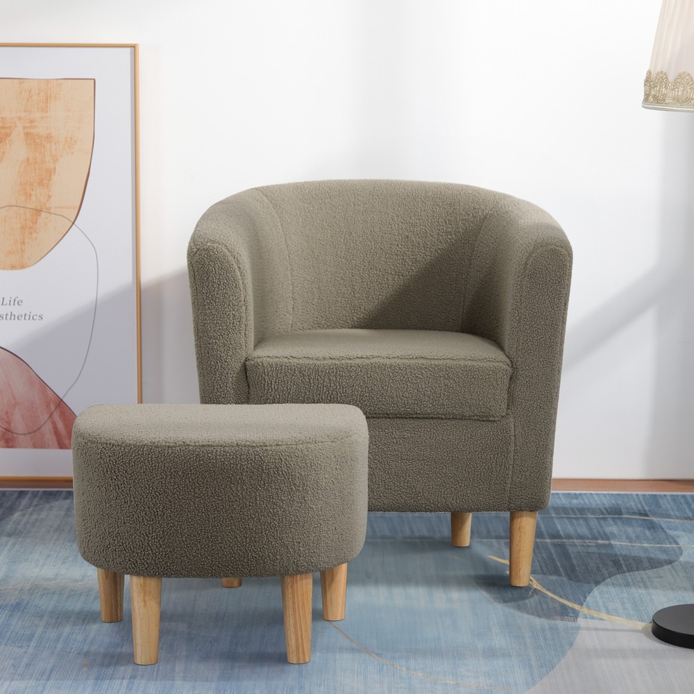 Wool Fabric Upholstered Accent Arm Chair With Ottoman Living Room Single Sofa