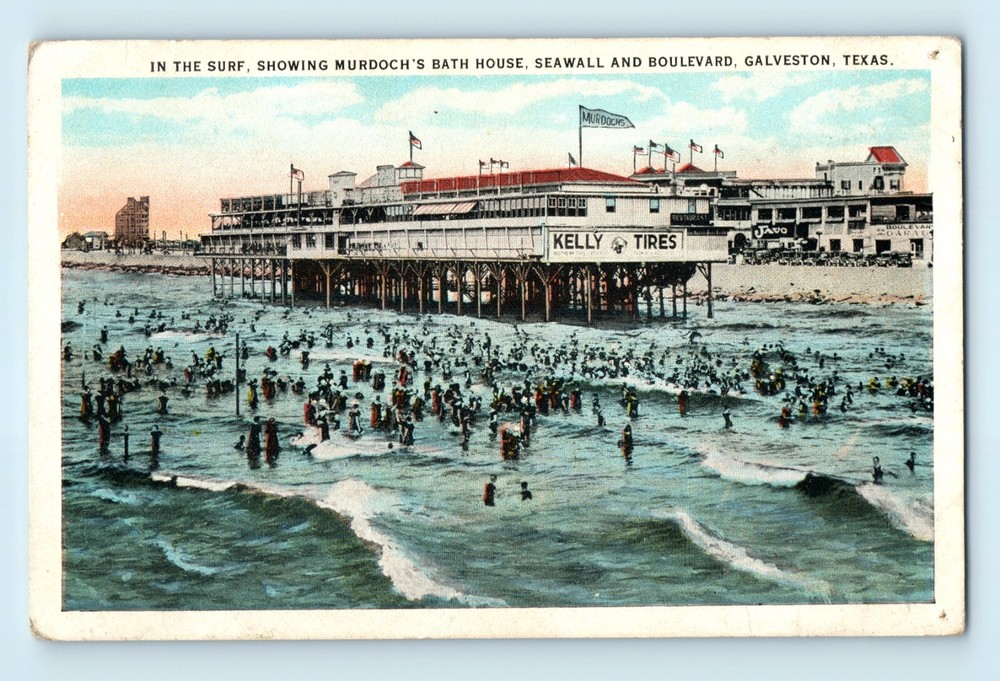 Murdoch's Bath House Seawall Boulevard Galveston Texas Kelly Tires Postcard C6
