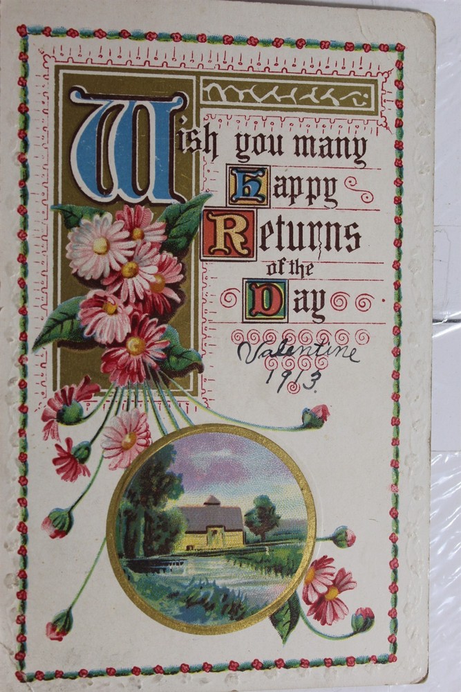 Greetings Wish You Many Happy Returns of the Day Postcard Old Vintage Card View