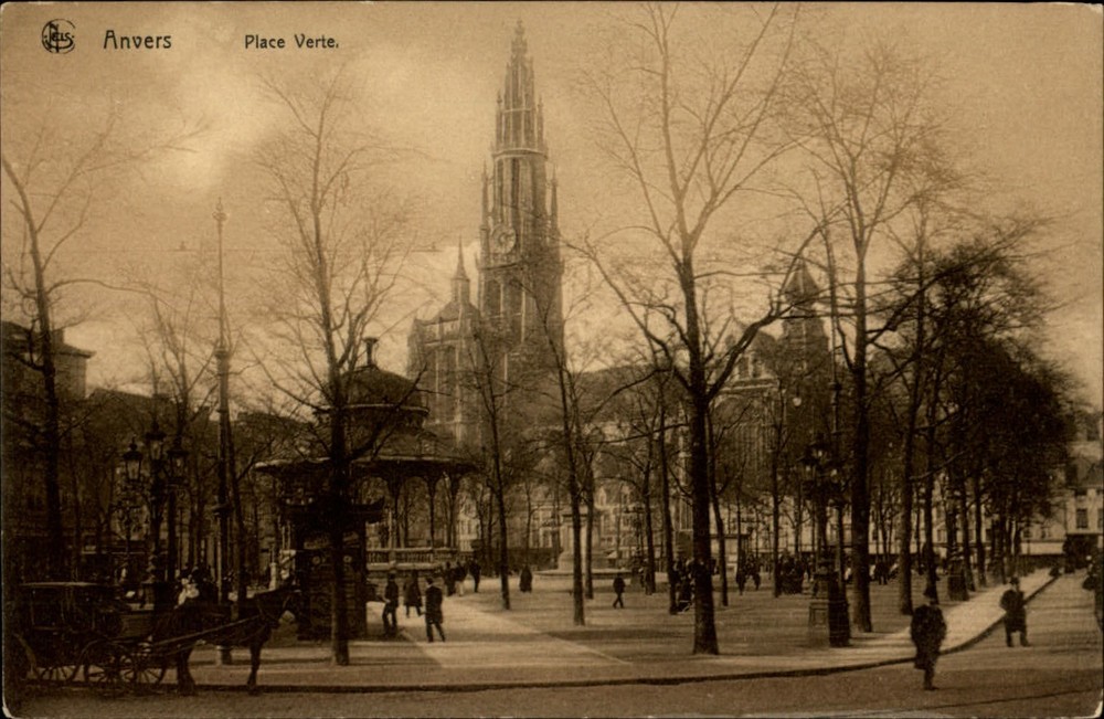 Place Verte Antwerp Belgium vintage postcard s035
