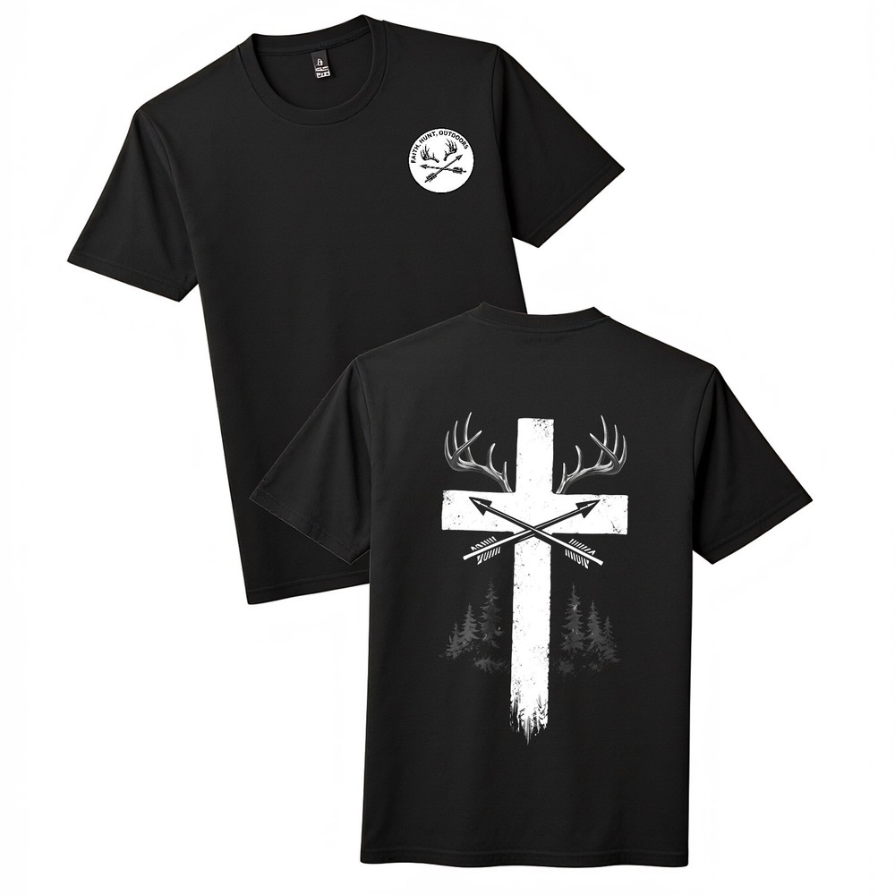 Vintage Faith Hunt Print T-Shirt-Antler Cross Outdoors Unisex Tee Free Shipping