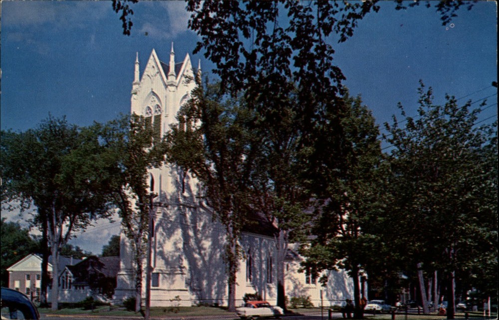 First Parish Church Brunswick Maine bell tower ~ dated 1961 vintage postcard