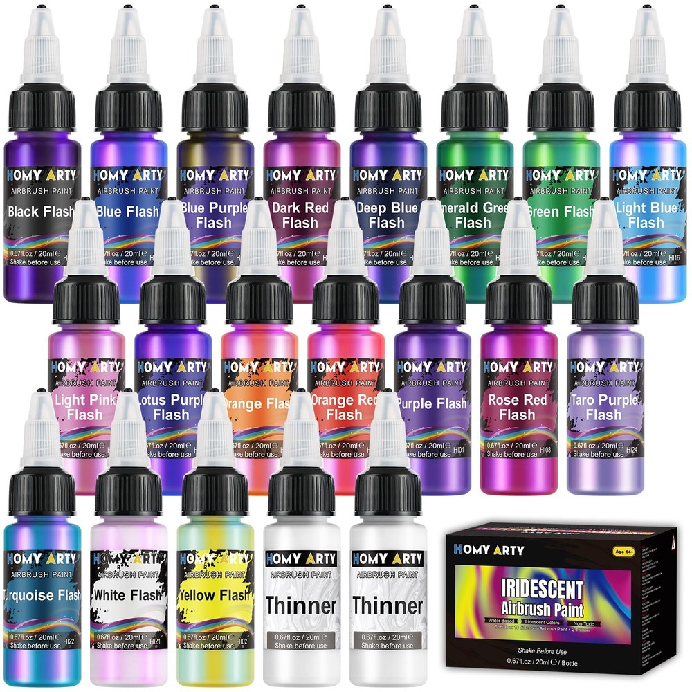 Iridescent Airbrush Paint - 18 Colors with 2 Thinner, Ready to Spray Iridesce...