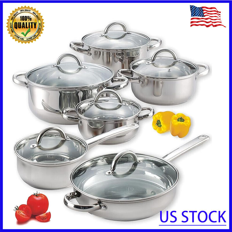 12-Piece Stainless Steel Kitchen Cookware Set with Pots and Pans