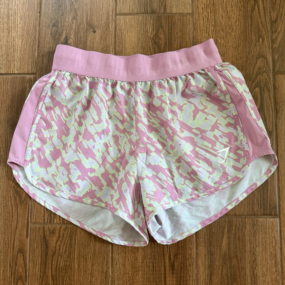 Gymshark Women's Athletic Shorts Pink White Abstract Elastic Waist Size S