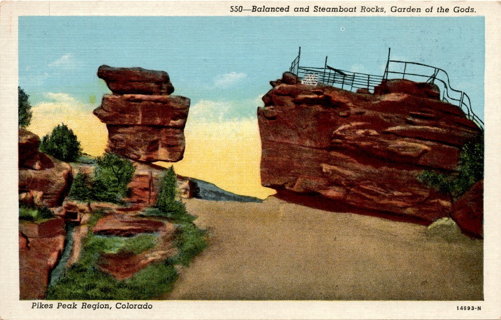 550 Balanced Rocks, Steamboat Rocks, Garden of the Gods, Pikes Peak Postcard