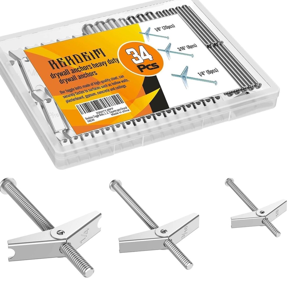 Toggle Bolts, 34 Pcs Wall Anchor, 1/4
