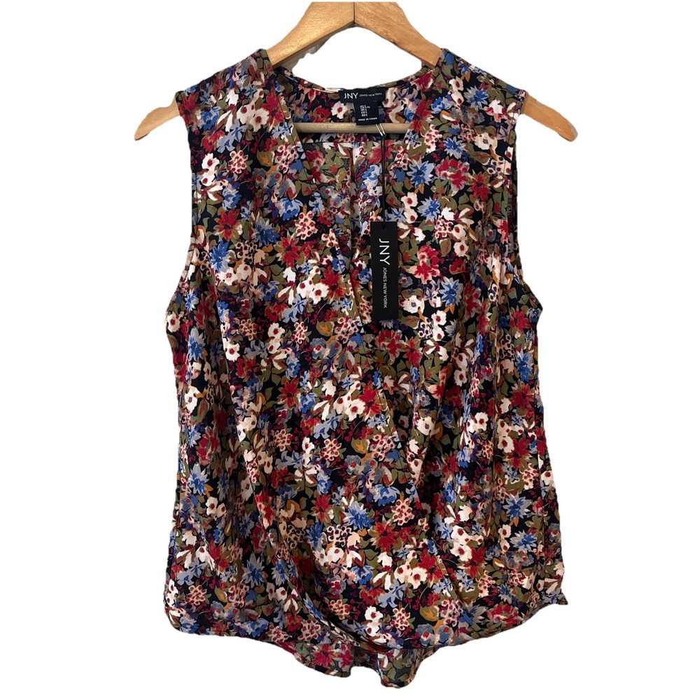 NWT Jones New York Large Polyester Sleeveless Floral Top Blouse/wrap-effect