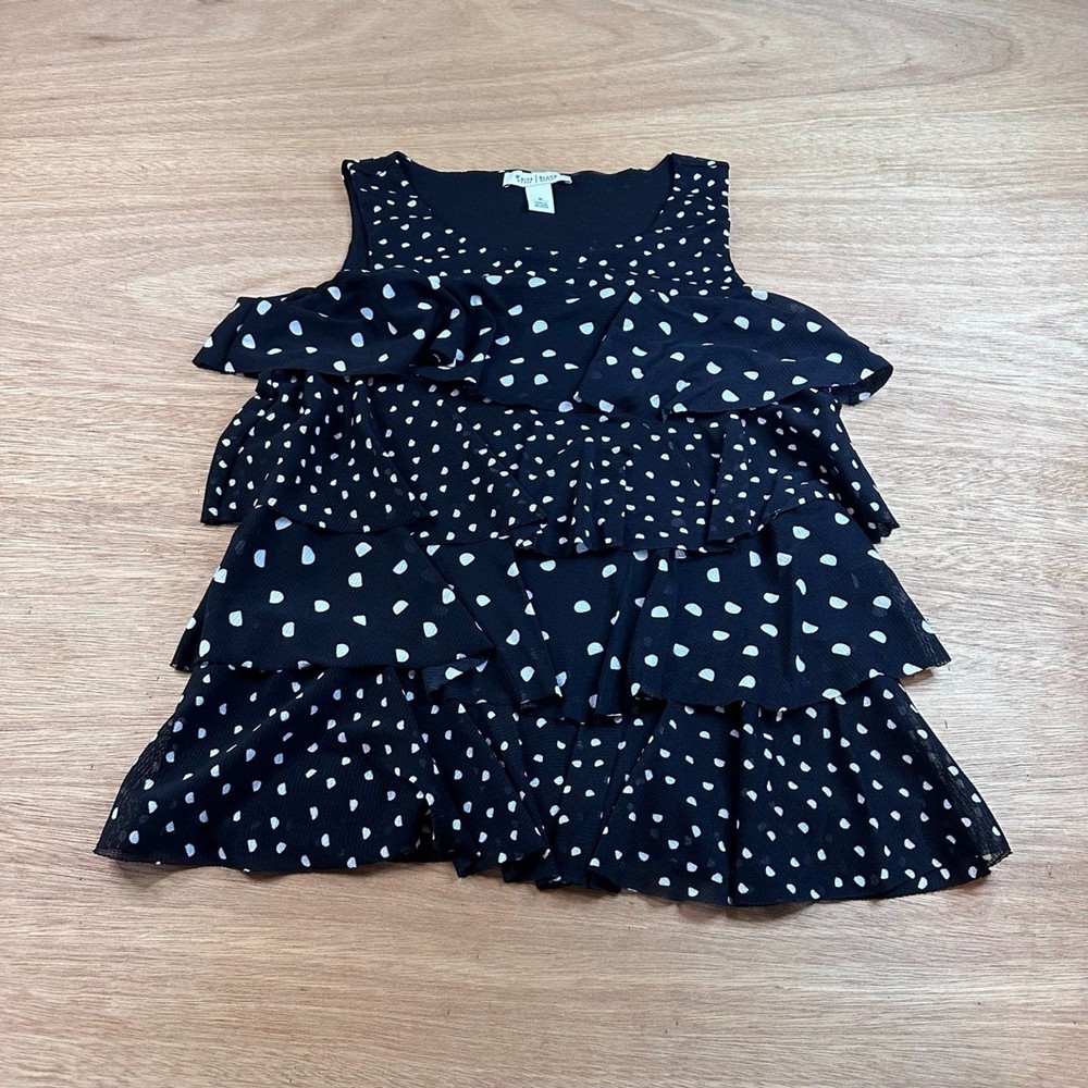 White House Black Market Polka Dot Ruffle Tank Top Womens Medium Layered