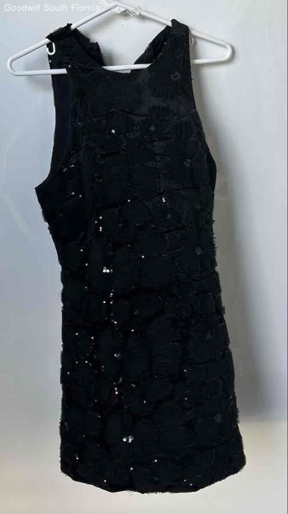 Zara Womens Black Sequin Sleeveless Round Neck Mini Dress Size Medium