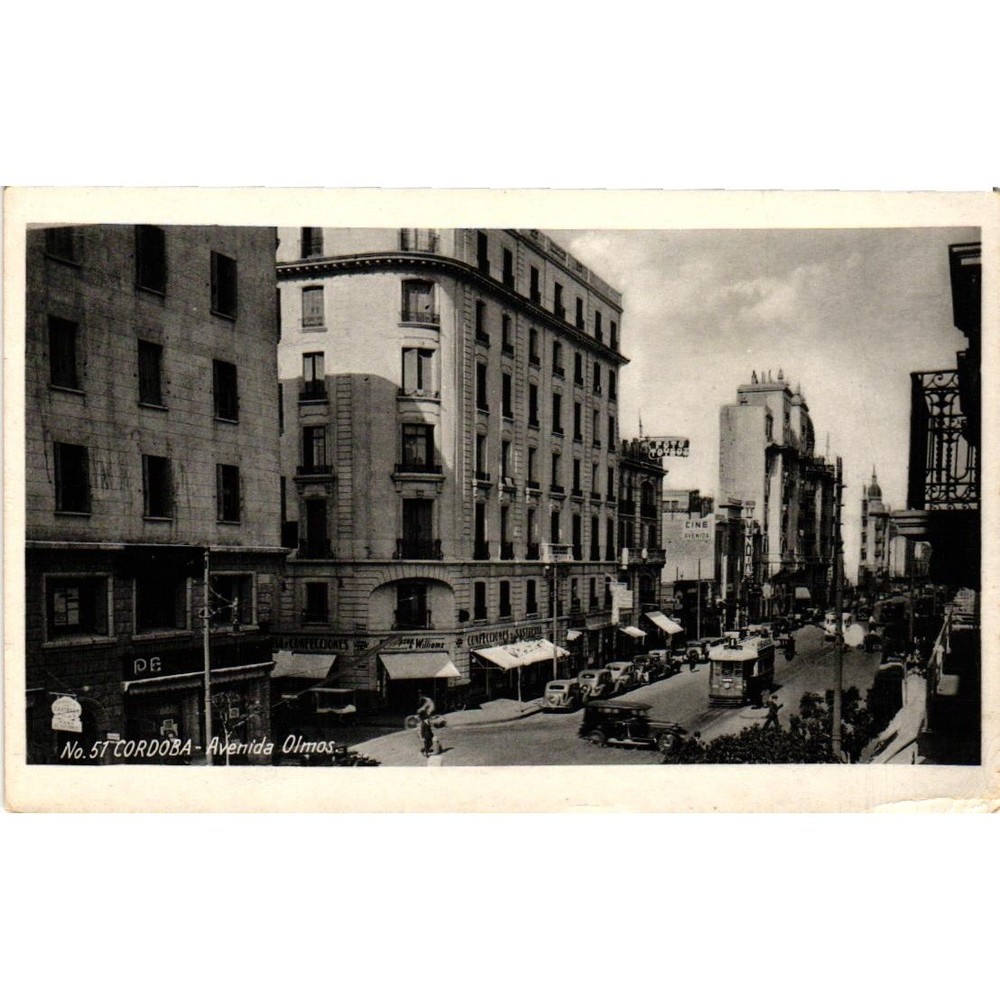 Vintage Cordoba Argentina Postcard No 51 Avenida Olmos Street Scene RPPC BW
