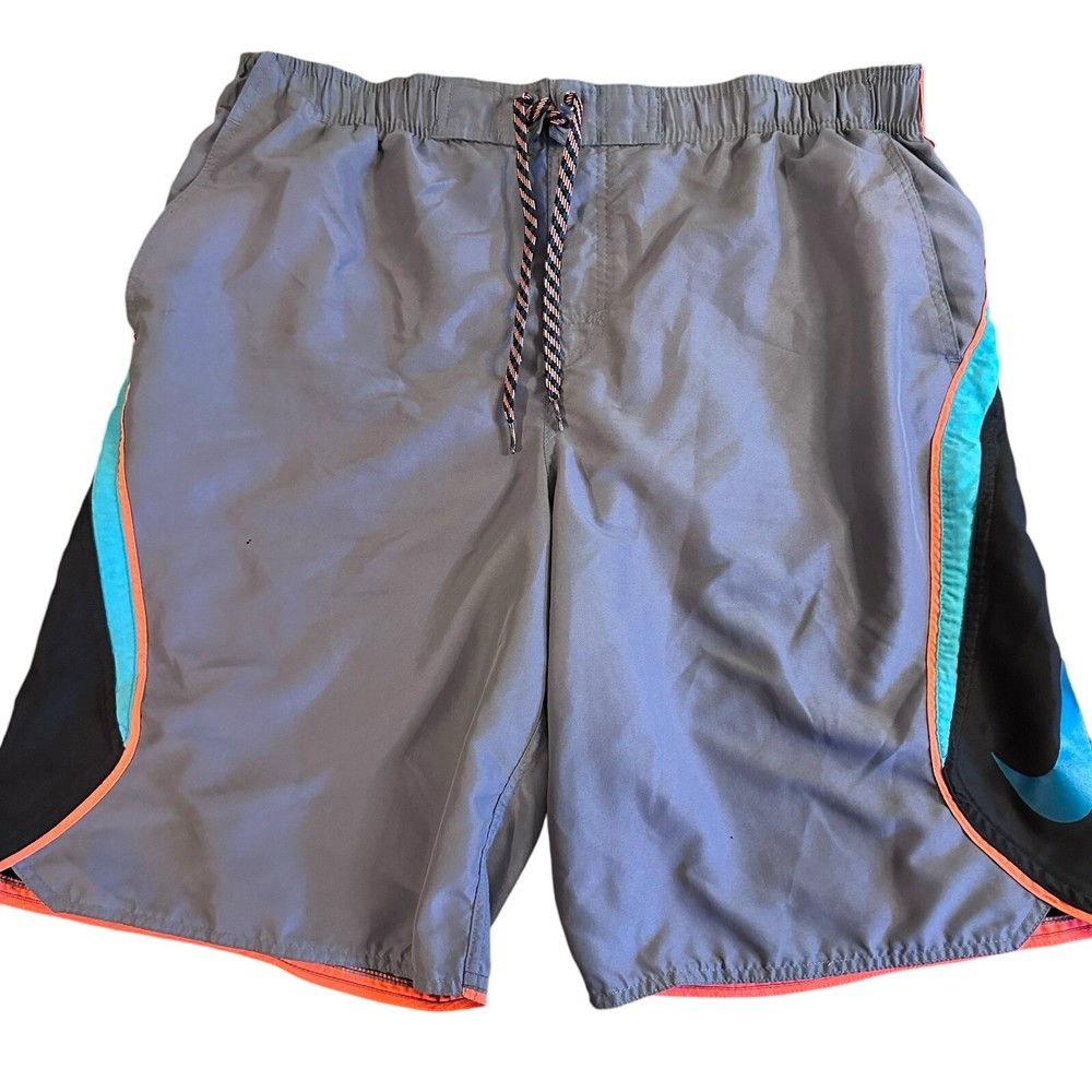 Nike Multicolor Athletic Drawstring Swim Trunks Shorts Men’s Large Retro