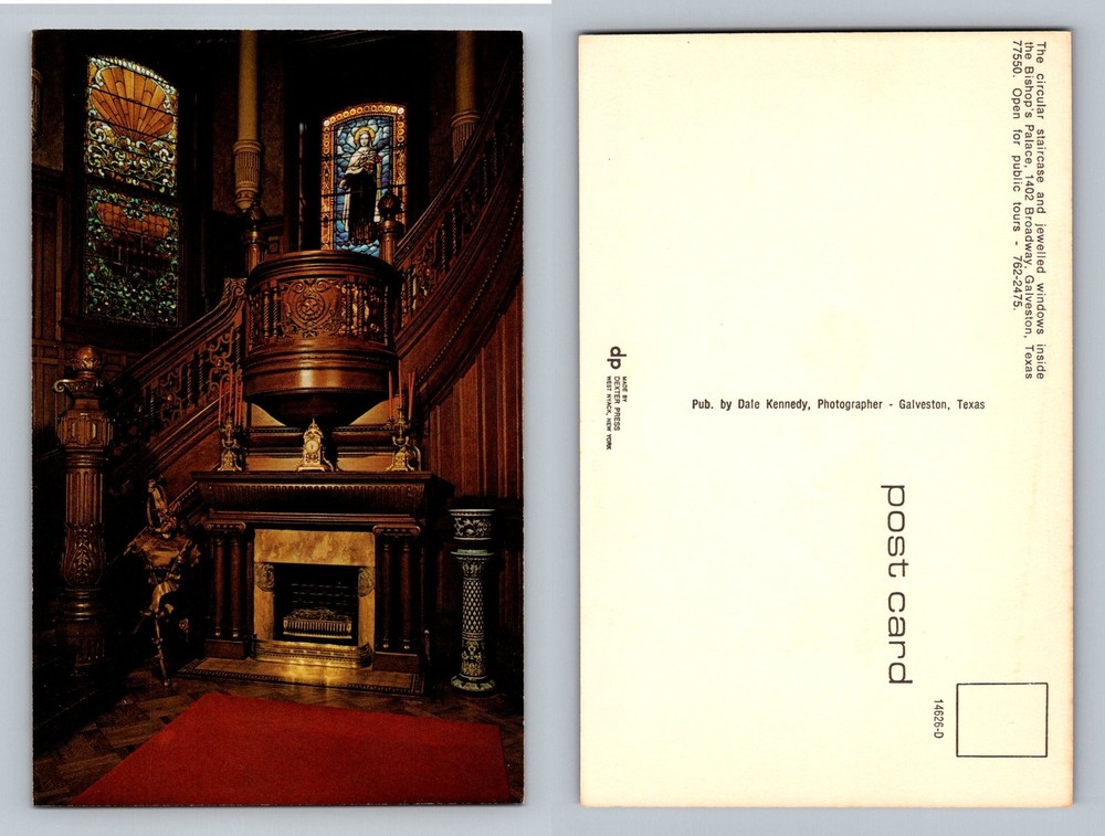 Galveston, TX-Texas, Bishop’s Palace Staircase Jeweled Windows Vintage Postcard