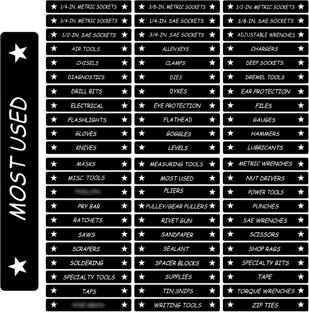 Magnetic Toolbox Labels 66 Pcs Black 4.5 x 0.75 Inch Organizer Tags