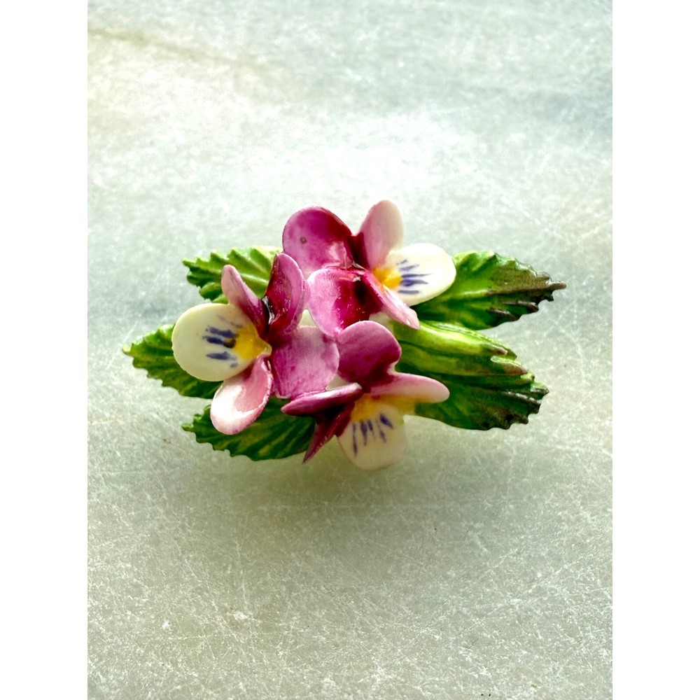 Vintage Pansy Flower Brooch/Pin Hand Painted Bone China Made in England Dainty
