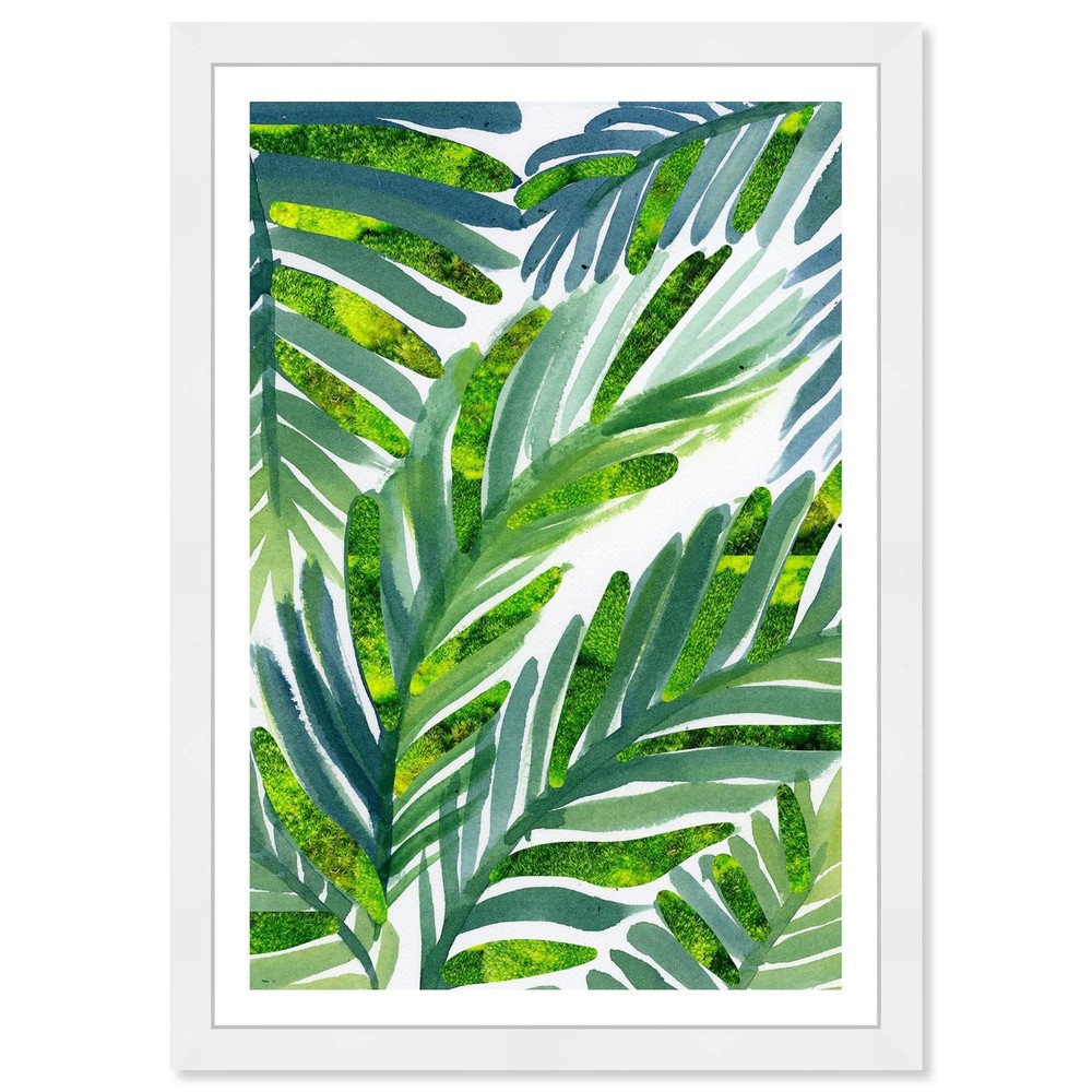 Floral Wall Art Framed Hojas de Palma Moss Print 13x19 Home Décor Green