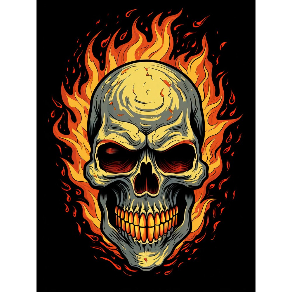 Skull Flames Old School USA Tattoo Rockabilly Americana 50s Huge Wall Art Poster