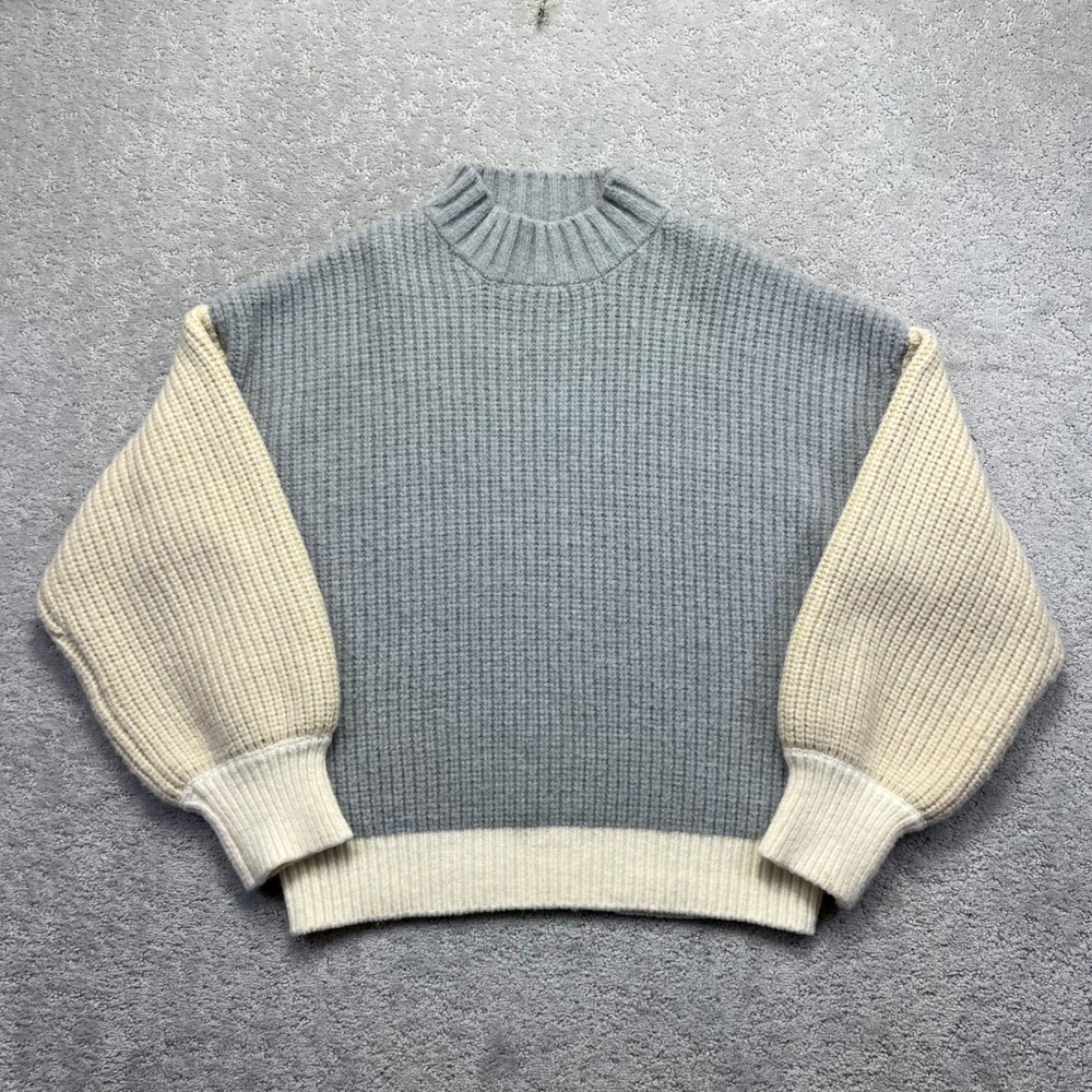 OAT New York Sweater Womens L Colorblock Mock Neck Chunky Knit Balloon Sleeve