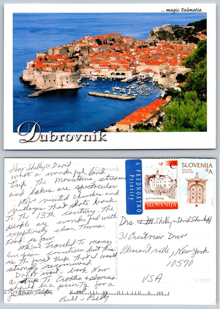 Vintage Postcard Dubrovnik Croatia Old City Walls Harbor Boats Slovenia Posted
