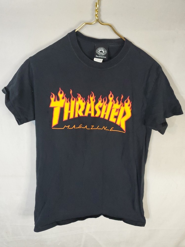 Thrasher Magazine T-Shirt Mens Small Black Short Sleeve Flame Logo