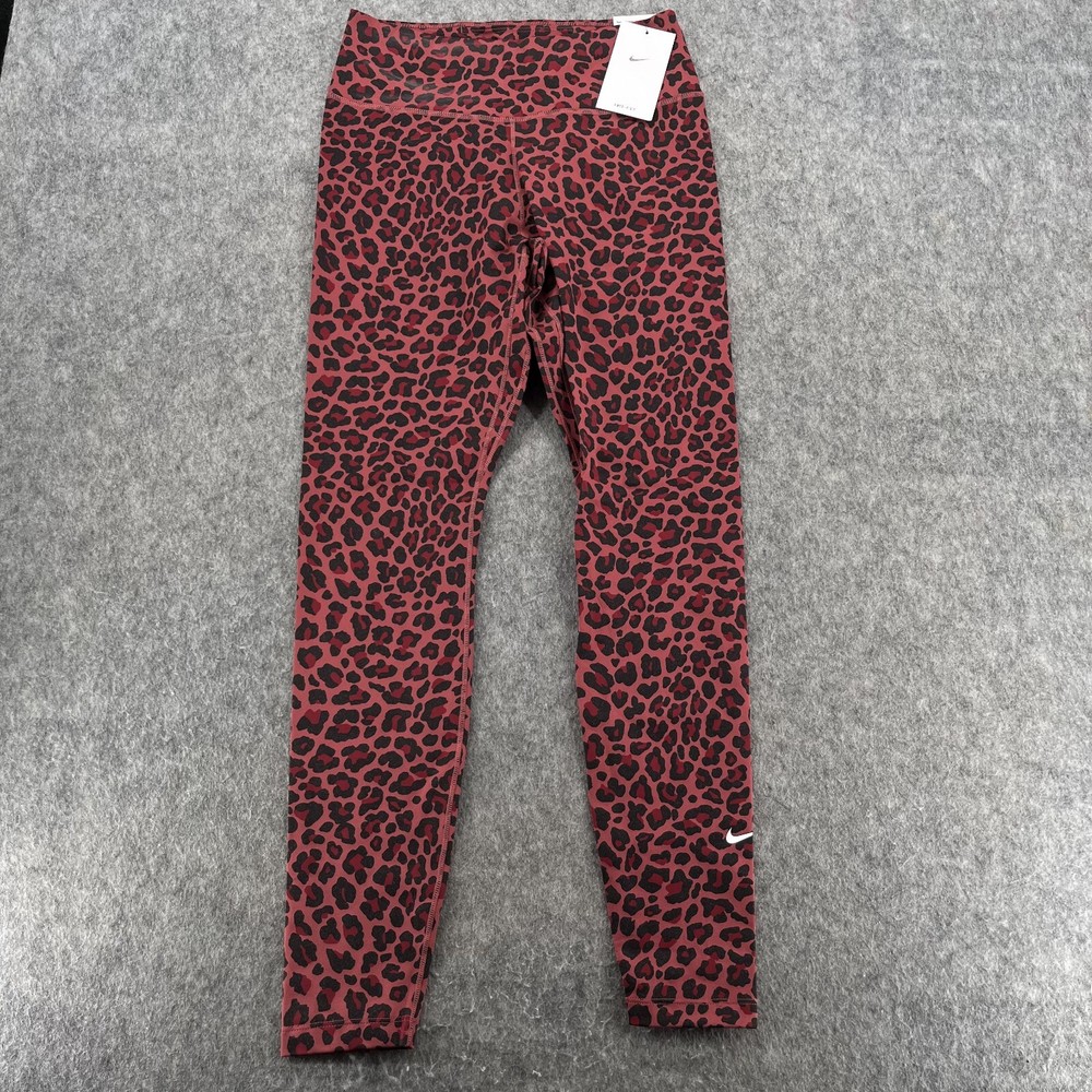Nike Womens S Training Dri-FIT Nike One Tight Glitter Red Leopard Mid Rise NEW
