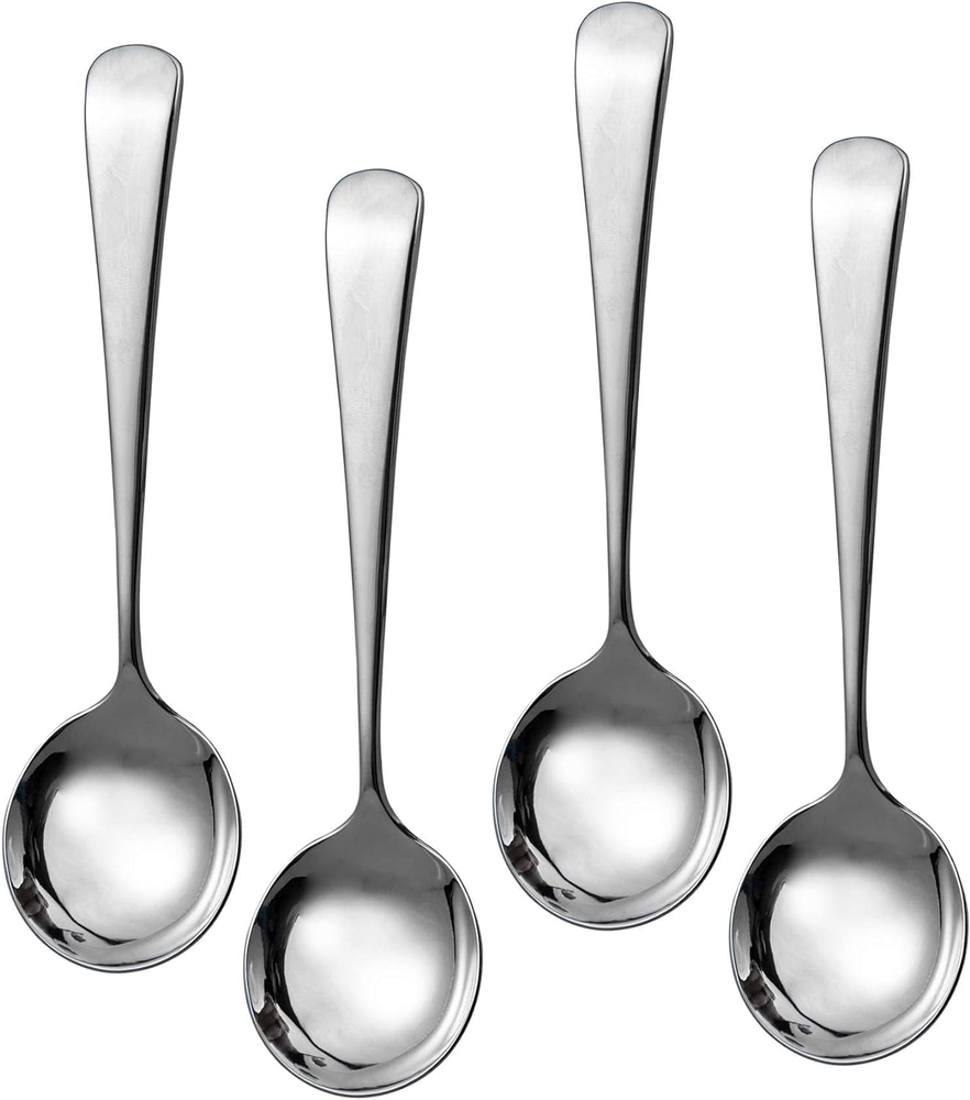 Roud Soup Spoons SUS304 Stainless Steel Small Soup Spoons 6-Inch, Set of 4
