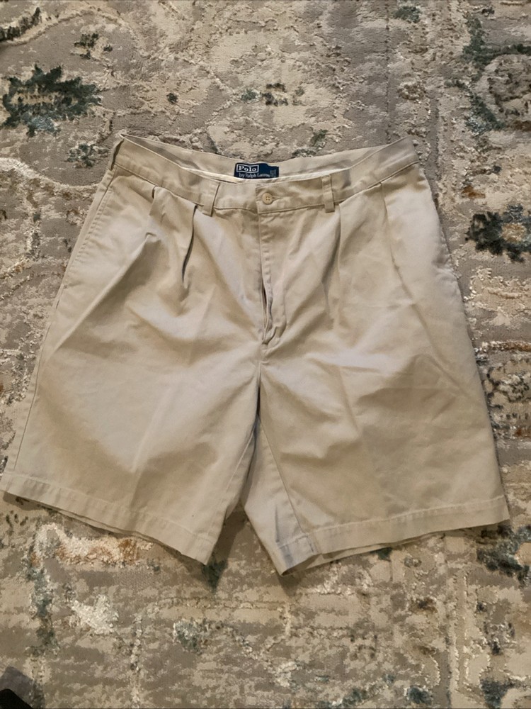 Polo Ralph Lauren Mens Classic Fit Pleated Khaki Chino Shorts Size 35