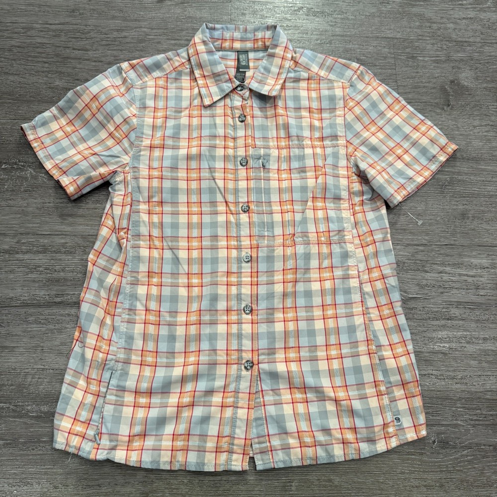 Mountain Hardwear Shirt Womens XS Orange Plaid Button Outdoor Vented Hiking