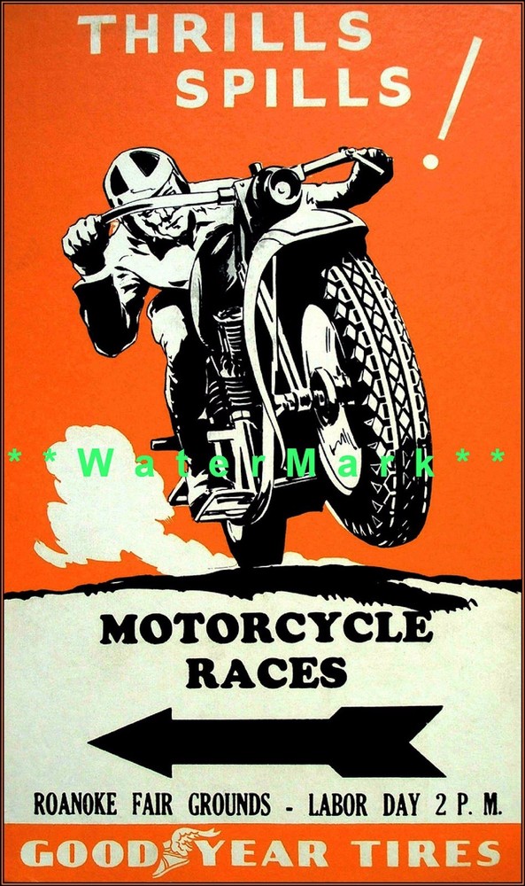 Vintage Motorcycle Racing Poster Retro Motorbike Thrills Nostalgia Art