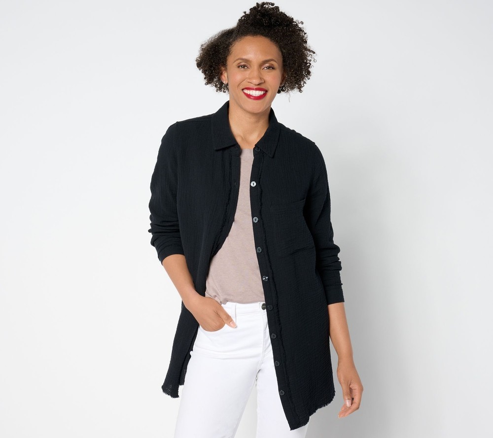 Belle by Kim Gravel Women's Top Sz S Gotta Have It Cotton Gauze Black A647802