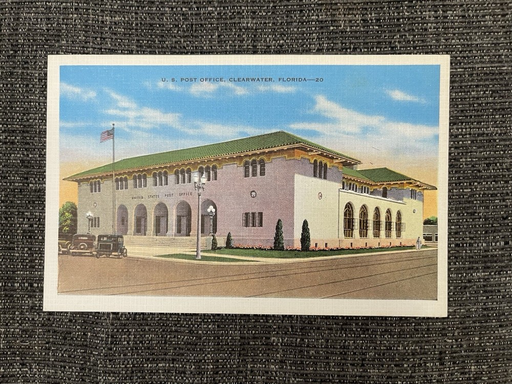 Vintage Linen Postcard Florida~ The United States Post Office In Clearwater
