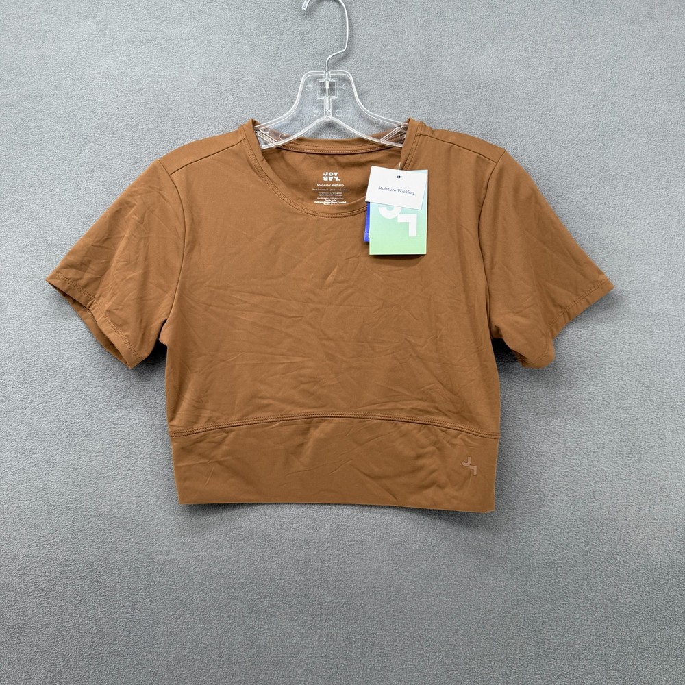 JoyLab T-Shirt Womens Medium Brown Cropped Fit Short Sleeve Moisture Wicking NWT