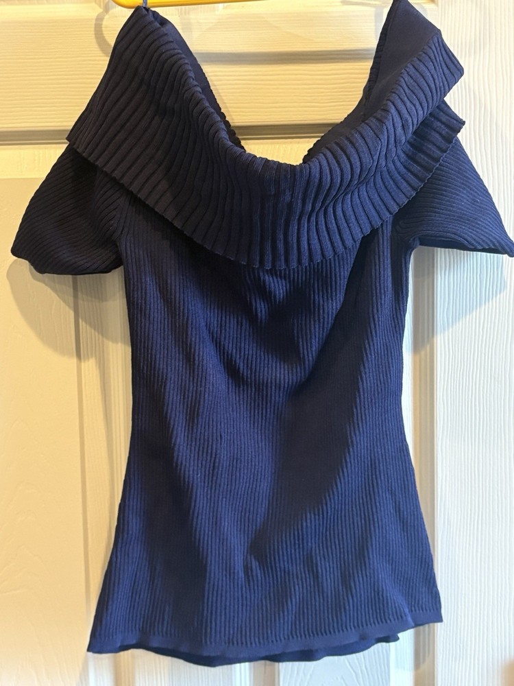 New York & Company Blouse Womens Small Blue Off Shoulder  Top medium