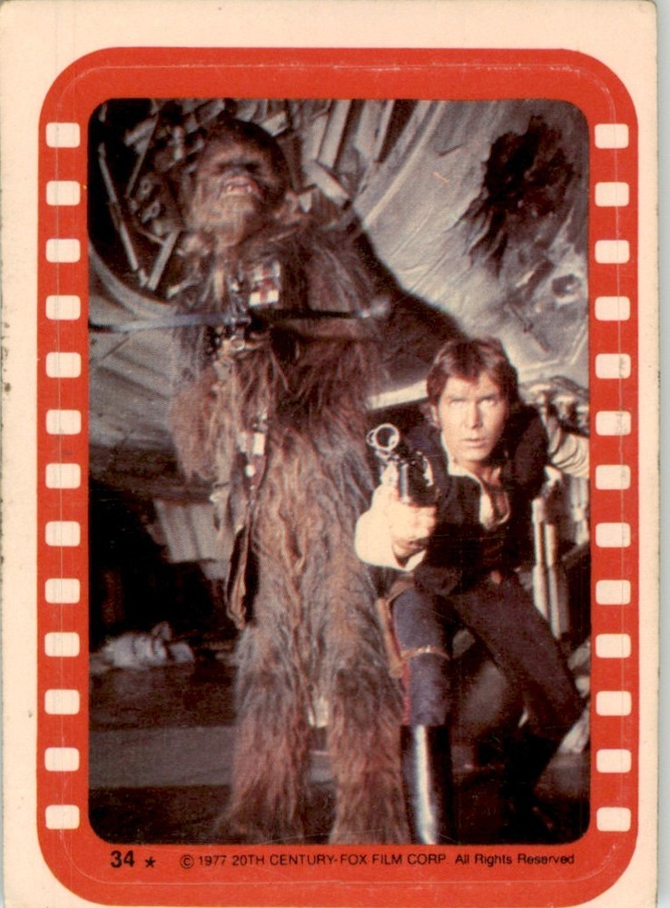 1977 Topps Star Wars Sticker #34 Han Solo & Chewbacca VG-EX