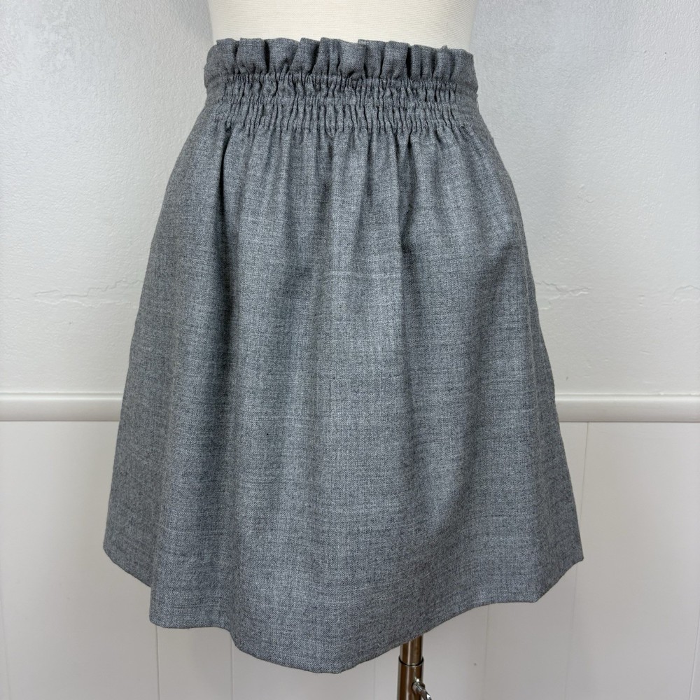 J. Crew Factory Gathered Waist Mini Skirt Size 6 Wool Blend Heathered Gray Work