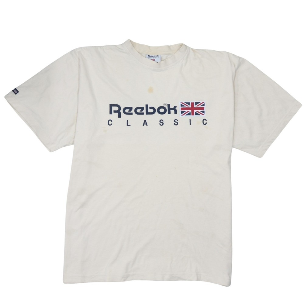 Reebok Mens T Shirt Cream Cotton Classic Logo Union Jack Graphic Print Tee XL