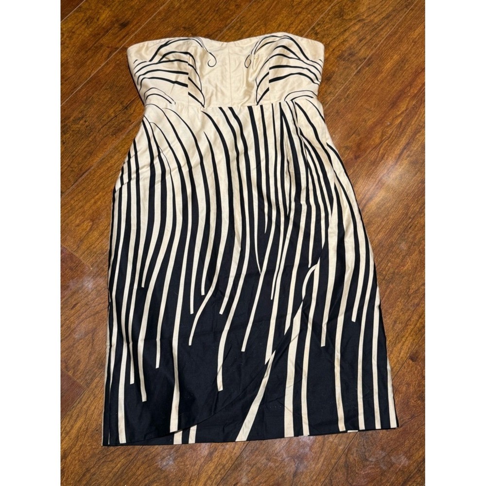 Moulinette Soeurs Anthropologie Strapless Black & Cream Patterned Dress Size 0