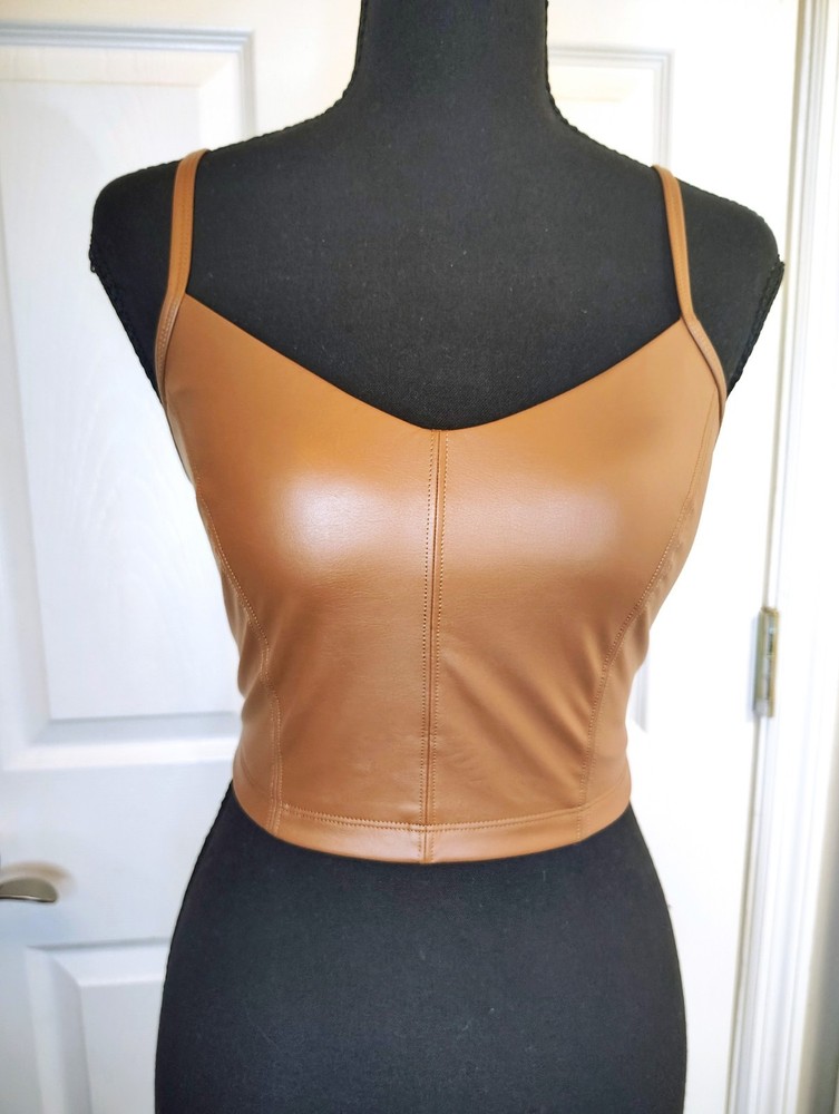 Aerie Offline Real Luxe Recharge Brown Faux Leather XS Crop Top Sports Bra Y2K