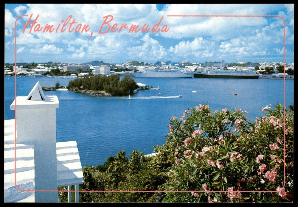 Vintage Hamilton Bermuda Harbor Cruise Ship Kina Milan Postcard Roland Skinner