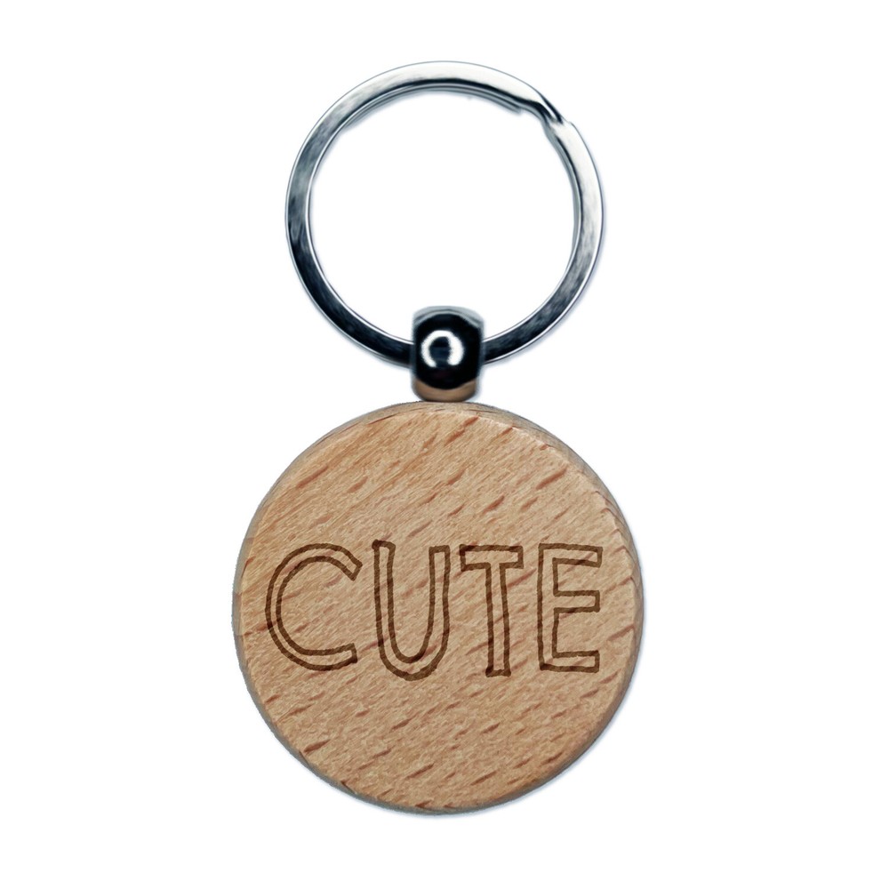 Cute Wooden Keychain with Fun Text Engraved Round Charm