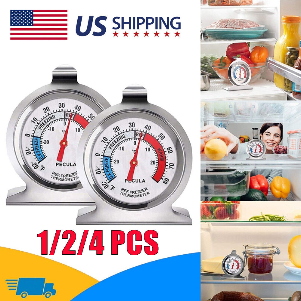 Refrigerator Freezer Thermometer Fridge DIAL Type Stainless Steel Hang Stand 1-4
