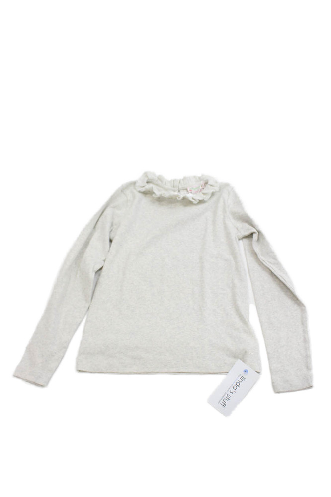 Bonpoint Childrens Girls Long Sleeves Ruffled Neck Shirt Grey Size 10Free Shipping in US $100+ Orders | $6.95 Orders Below