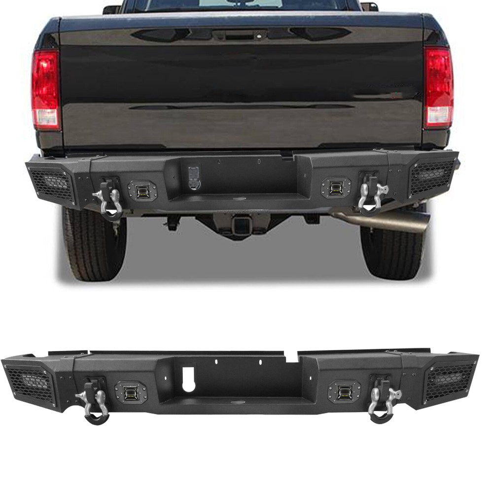 For 2009-2018 Dodge Ram 1500 Steel Rear Bumper Step Guard w/LED Lights & D-Rings