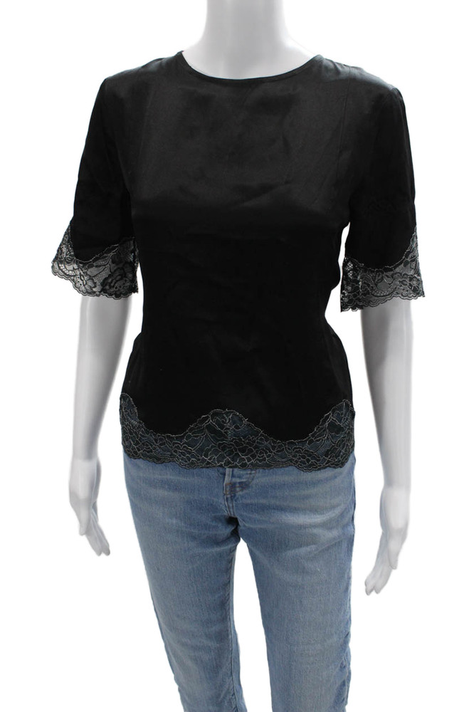 Sandro Womens Black Silk Round Neck Short Sleeve Blouse Size 3Free Shipping in US $100+ Orders | $6.95 Orders Below